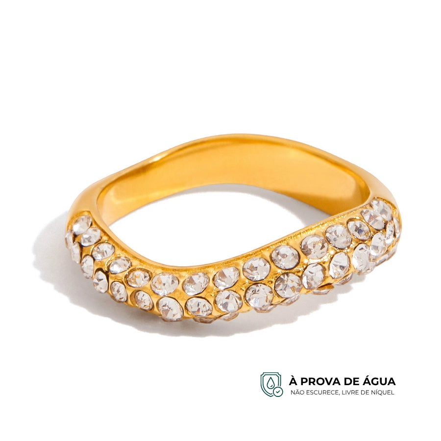 Anel Wave Cravejado - Banhado em Ouro 18k