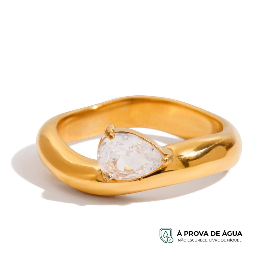 Anel Wave Solitário - Banhado em Ouro 18k