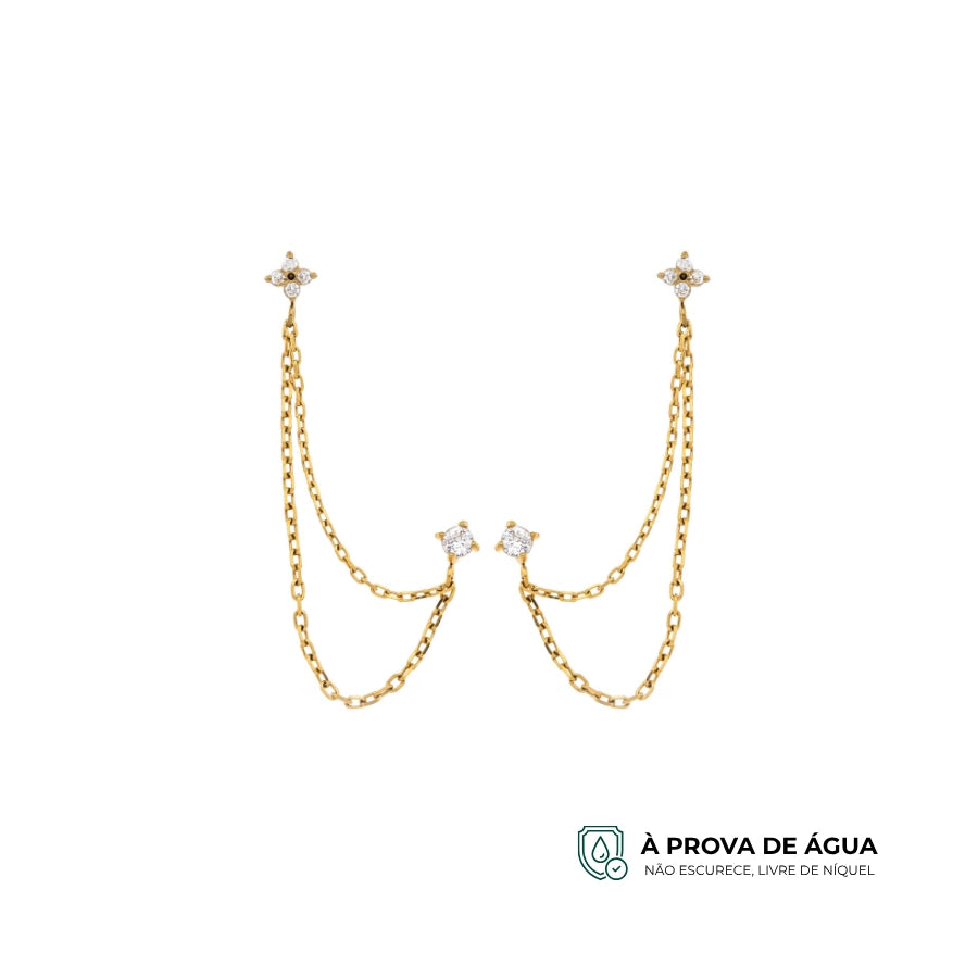 Brinco Duplo Alice - Banhado a Ouro 18k