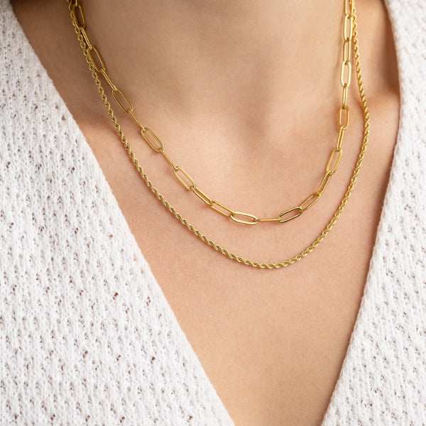 Choker Duplo Cordão Baiano e Elos - Banhado em Ouro 18k