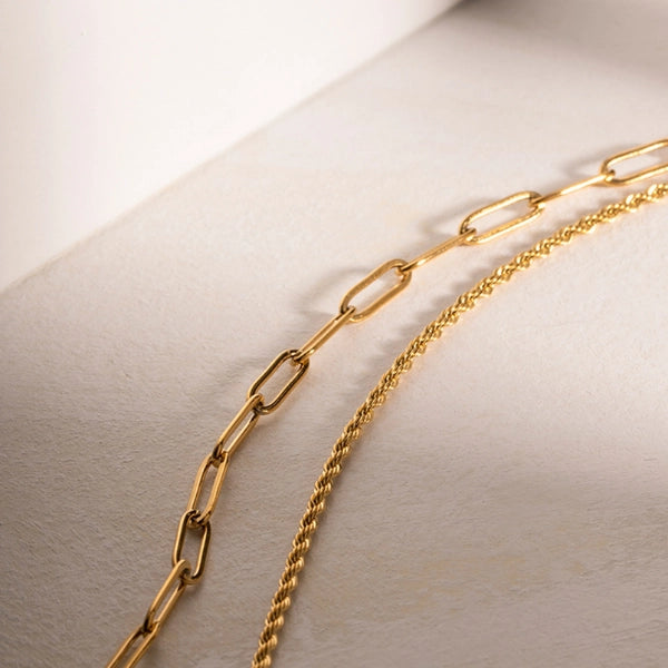 Choker Duplo Cordão Baiano e Elos - Banhado em Ouro 18k