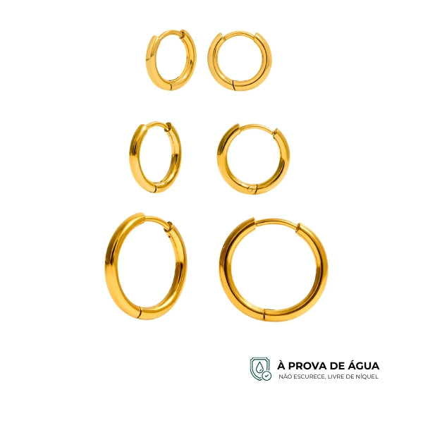 Trio de Argolinhas Essenciais - Banhado a Ouro 18k