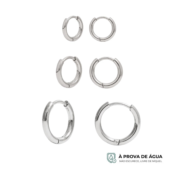 Trio de Argolinhas Essenciais - Prateado